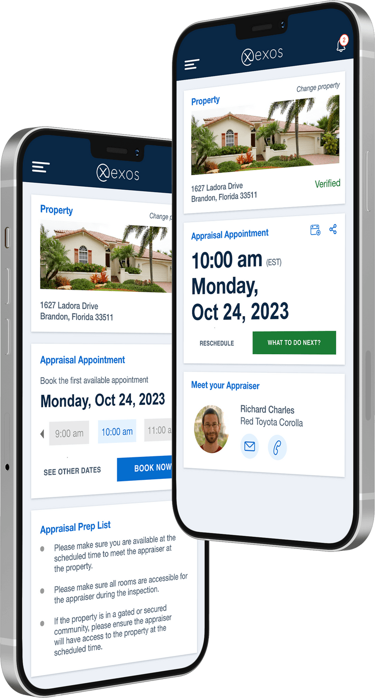 Lender valuations scheduling feature displayed on a mobile device