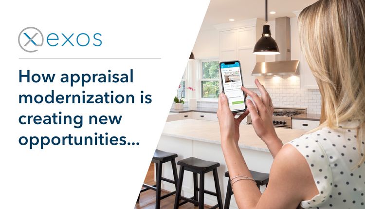 Woman using the EXOS Inspect virtual appraiser feature on her smartphone 